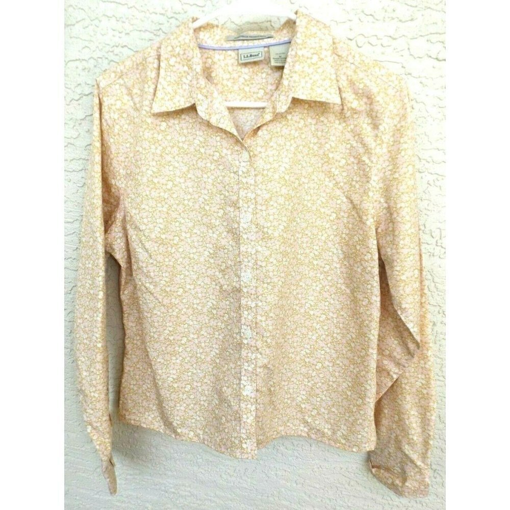 L.L.Bean M long sleeve button front pink mini-floral blouse work office
